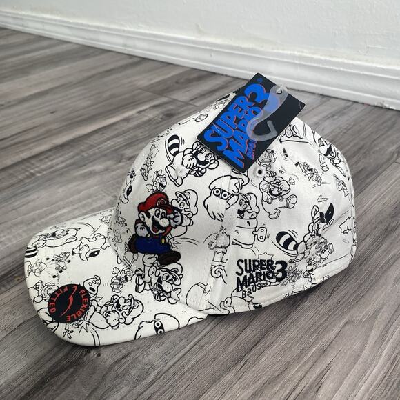 2010 Nintendo Super Mario Bioworld Bros All Over Print Fitted Baseball Cap 14+ - Picture 1 of 11